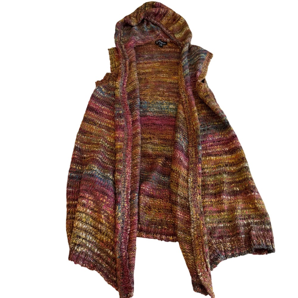 Knitizen‎ Cardigan Vest Space Dye Hooded Sleeveless Multi Color Boho Womens M